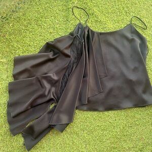 Alice and Olivia Elegant Black Satin one sleeve Top